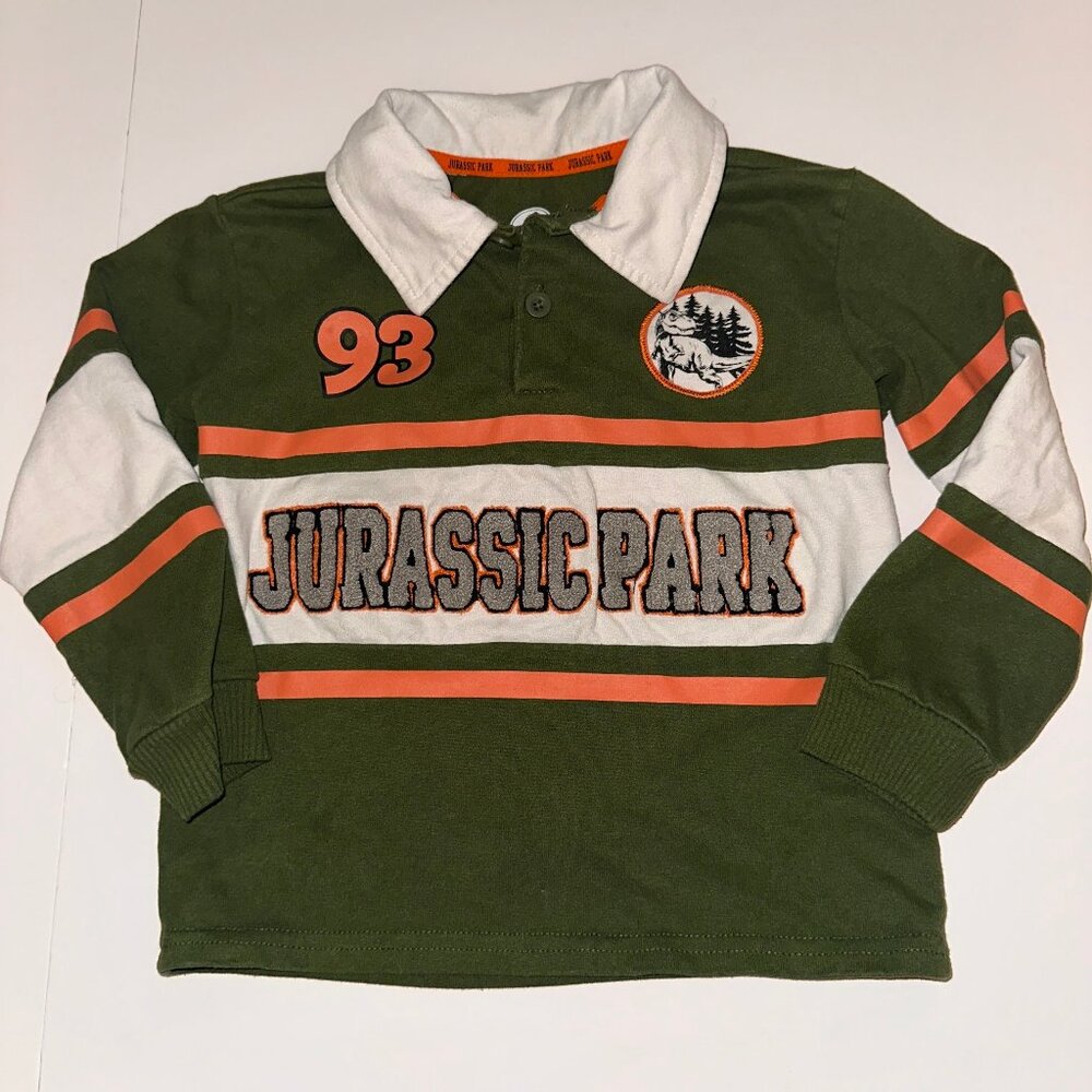 Jurassic Park Polo Shirt Toddler Boy 4T Green Graphic Print Long Sleeve Collared